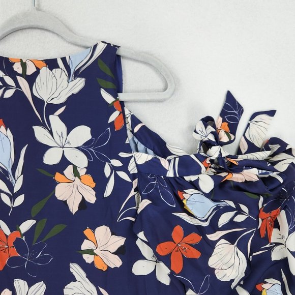 Parker Dress Womens Medium Blue Floral Moondance Shift Cold Shoulder Ruffle NEW - Picture 13 of 13